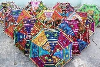 Conwo Indian Wedding Decoration Umbrellas Multicolor Pack of 5, Haldi Sangeet Decoration, Hanging Ornament, Colourful Rajasthani Umbrella