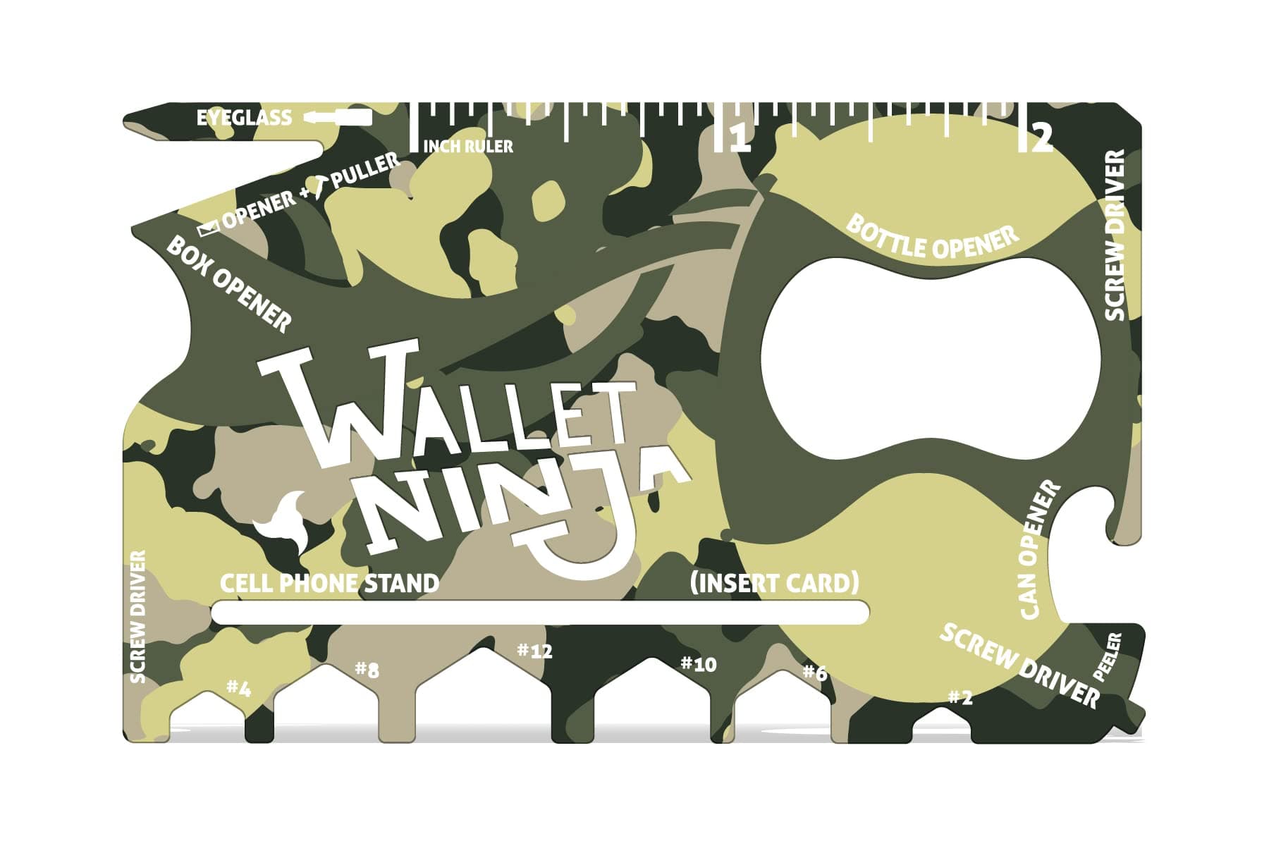 Camouflage Wallet Ninja 18 in 1 Multi-purpose Credit Card Size Multi-Tool