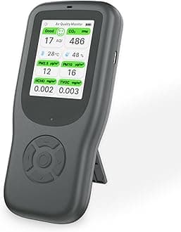 11-in-1 Air Quality Monitor - Portable Indoor Air Quality Detector with Stand, Real-Time Test for AQI, CO2, PM2.5, PM1.0, PM10, TVOC, HCHO, Particles, Temperature & Humidity with Aler (Black-White)
