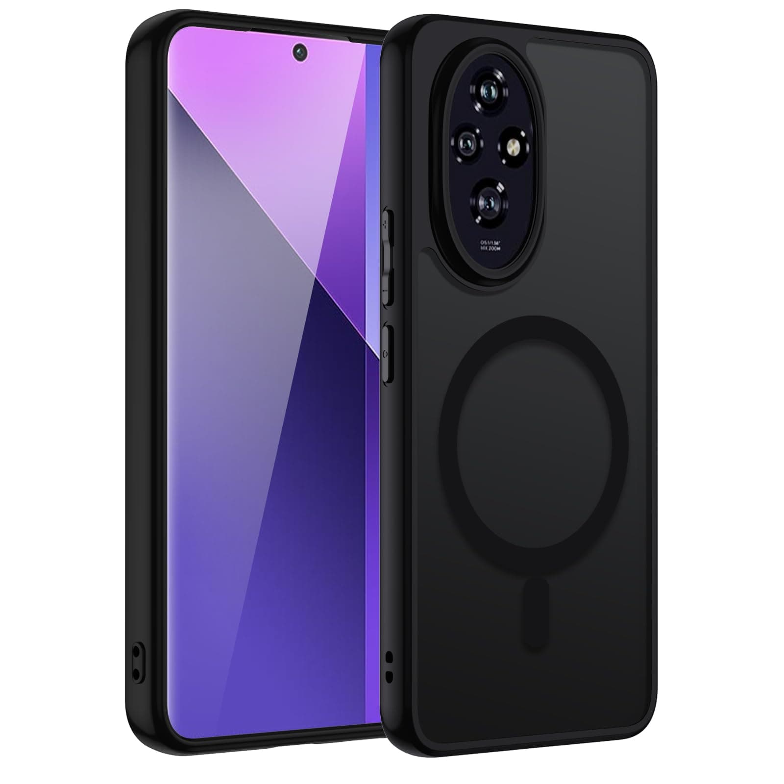 Magnetic Case for Honor 200 Pro, Compatible with MagSafe, Mobile Phone Case, Matte Translucent, Slim Hard Case, Scratch-Resistant PC Back + TPU Bumper, Shockproof Protective Case, Black