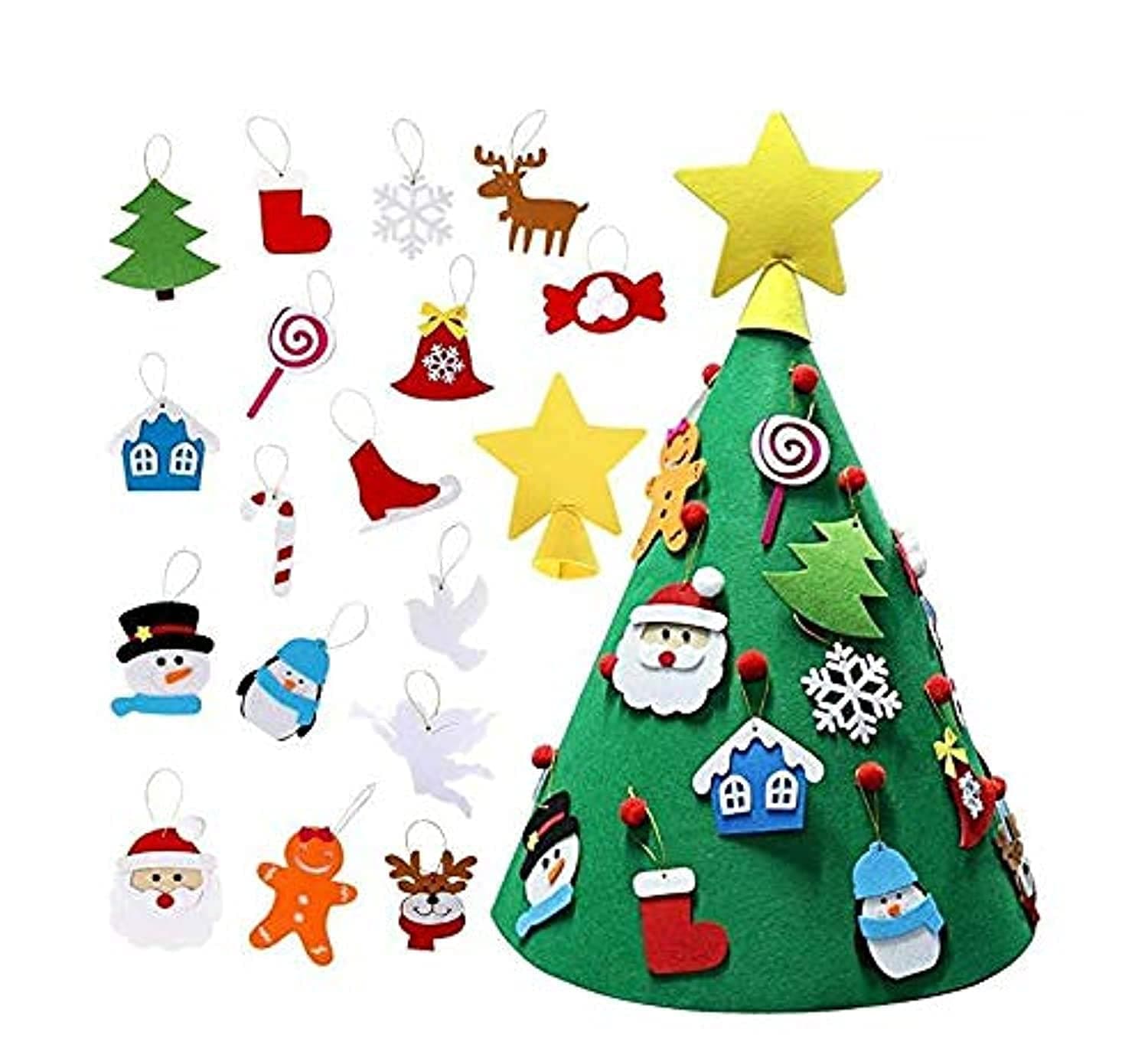 Other 3D DIY Felt Christmas Tree with 17 Hanging Ornaments, 9.6cm Xmas Decoration for Kids