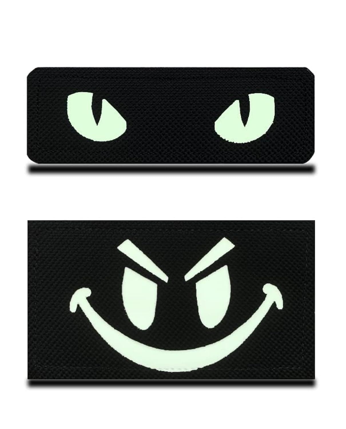 Reflective Black Smiling Face and Cat Eyes Fun Patch Embroidered Appliques for Clothing Bags Backpack Uniform Vest Dog Harness Helmet Military Tactical Pack of 2