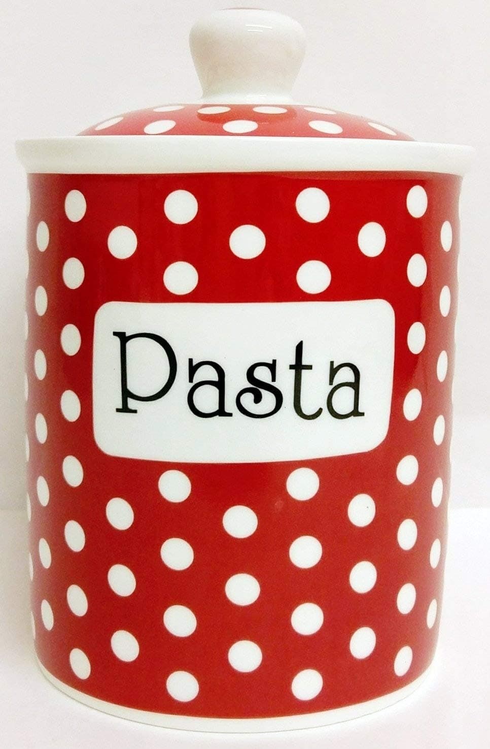Red Dots Pasta Canister Fine Bone China Red Spotty Pasta Storage Jar Container Hand Decorated in The UK