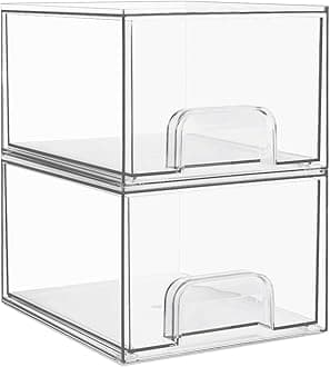 Vtopmart 2 Pack Small Clear Stackable Storage Drawers,Acrylic Bathroom Makeup Organizer,Plastic Storage Bins For Vanity, Undersink, Kitchen Cabinets, Pantry, Home Organization