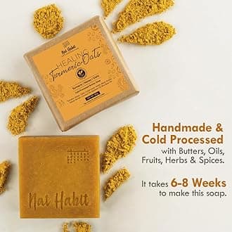 Nat Habit Butter Bath Soap, All-Natural Handmade Cold Pressed Turmeric Oats made with Turmeric, Oats, Kokum Butter and Honey, for Non-Drying Cleansing and Light Exfoliation (Pack of 2 X 4.4 Oz)