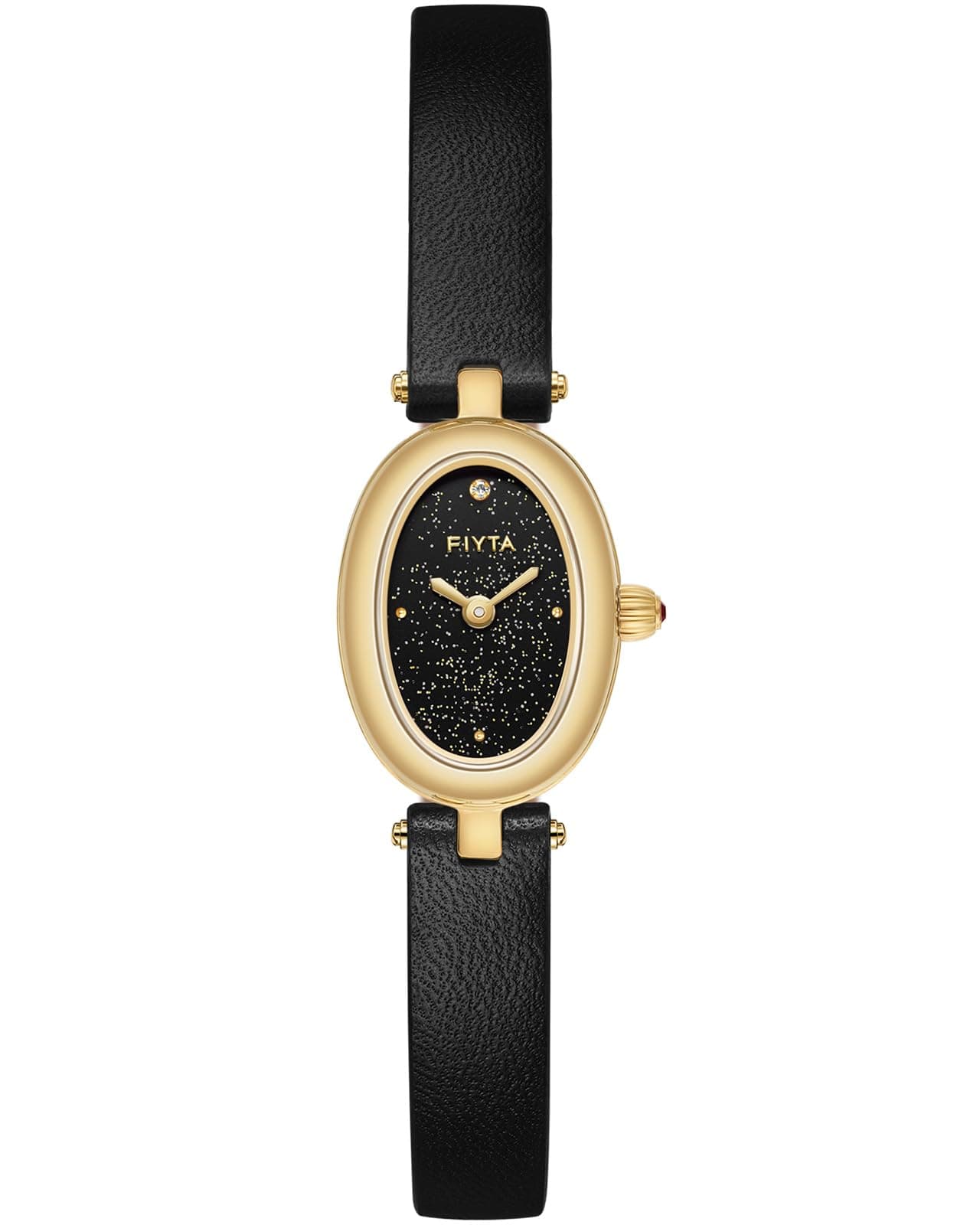 Women's Gold Quartz Watch, Small Oval Face Vintage Watch with Ruby-Inlaid Crown, Sapphire Crystal, Dainty Gift Box Included—Elegant Gift for Women Birthday Mother’s Day