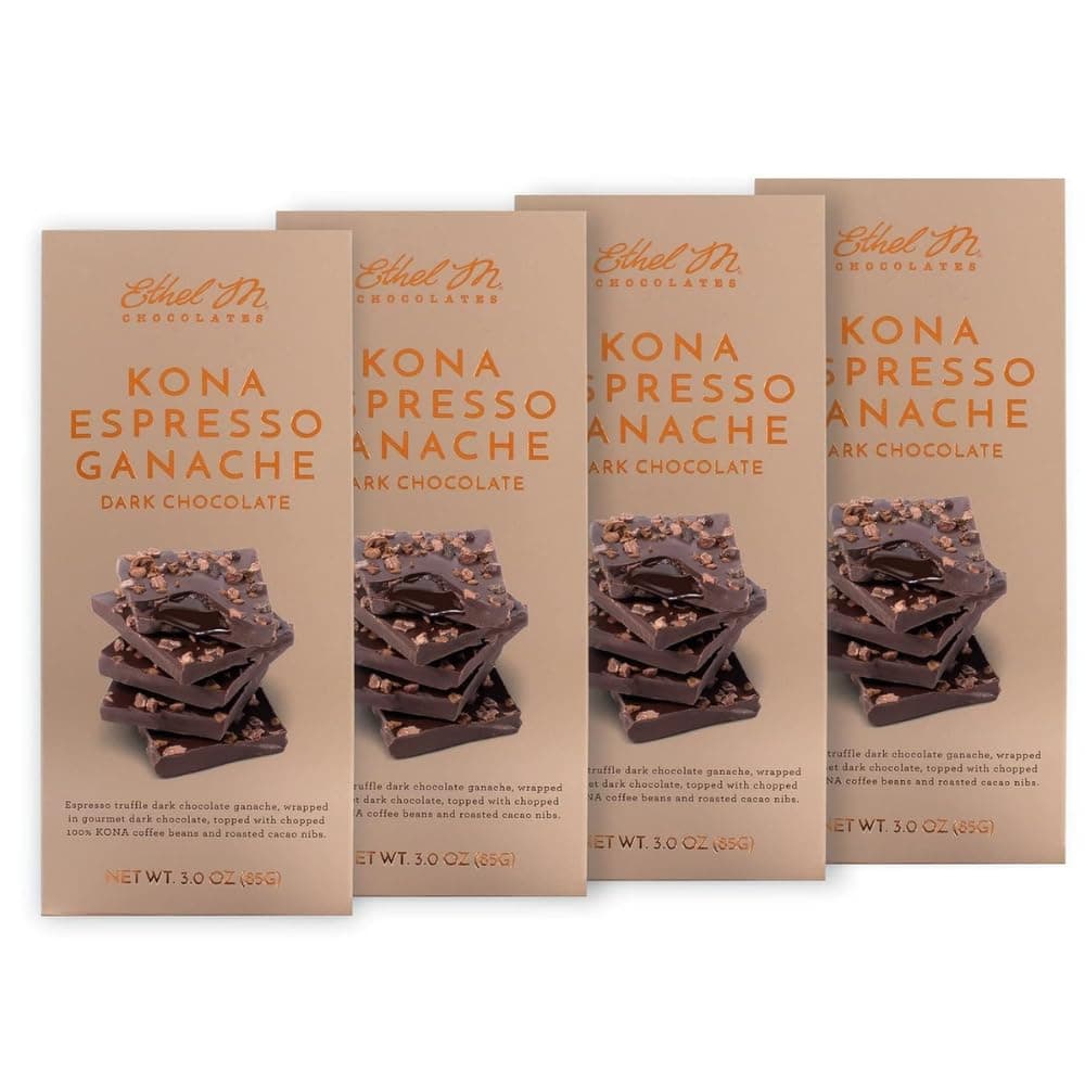 Chocolates Small-Batch Gourmet Dark Chocolate Bar with Artisanal 100% Kona Espresso Ganache Topped with Real Coffee Beans (85g) - 4 bars
