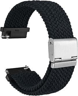 WOCCI 24mm Braided Nylon Watch Band for Men and Women, Quick Release, Silver Stainless Steel Buckle (Black)