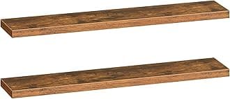 HOOBRO Floating Shelves for Wall, Wall Mounted Shelf Set of 2, 55" Hanging Shelf with Invisible Brackets, for Wall in Bathroom, Bedroom, Toilet, Kitchen, Living Room, Office, Rustic Brown BF140BJP201