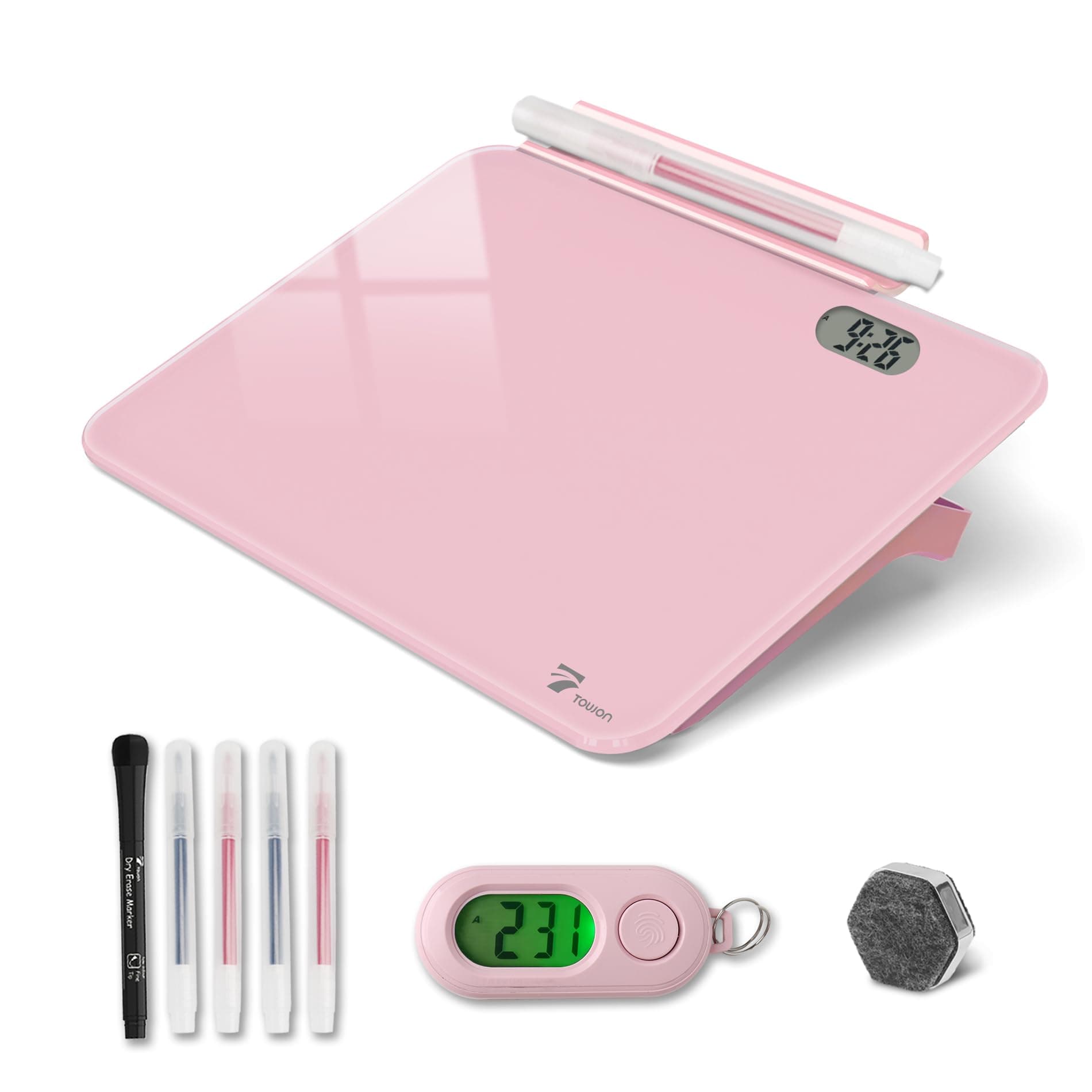 Small Glass Desk Whiteboard Dry-Erase Board with Clock, Small Travel Reminder...