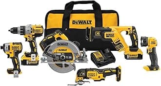 DEWALT Power Tools Set 20V MAX, 6 Tools Cordless Power Tool Combo Kit , 2 Batteries, Charger, Hammer Drill Driver, Impact Driver, Circular Saw, Reciprocating Saw, Oscillating Multi-Tool,LED (DCK694P2)