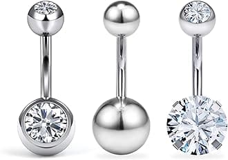 Hoeudjo 14G Belly Button Ring Surgical Steel Belly Button Rings Hypoallergenic Belly Rings 6mm/8mm/10mm Bar Belly Button Piercing Jewelry for Women