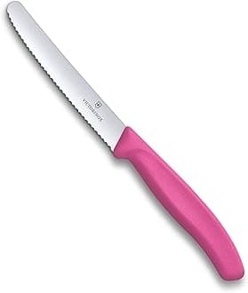 Swiss Classic Round Tipped Stainless Steel Utility Knife with Pink Fibrox Handle, 4.5 Inch