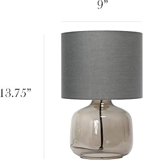 Simple Designs LT2064-SMG Smoke Gray Glass Table Lamp with Gray Fabric Shade