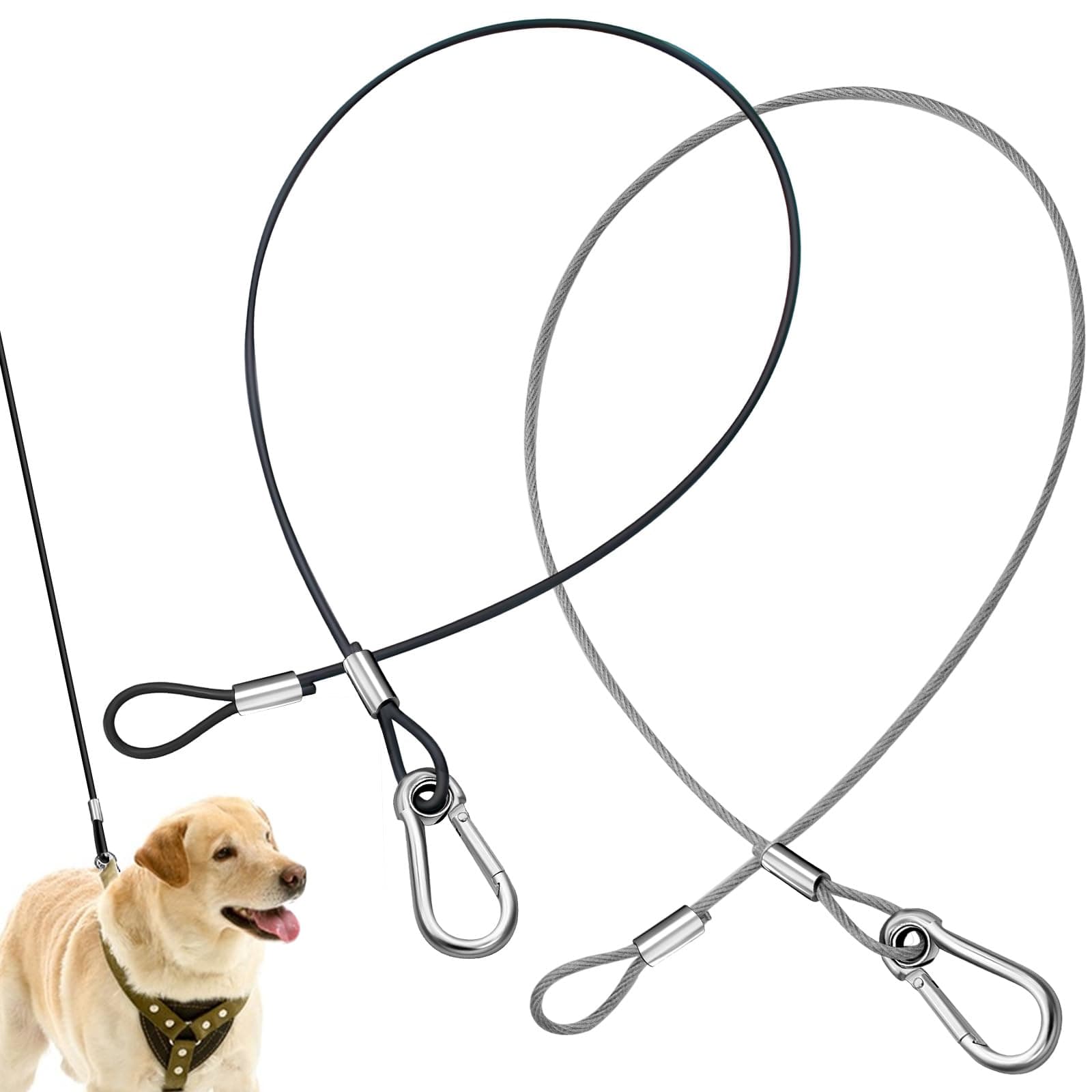 Chew Proof Dog Leash Extension Rope for Basic Walking Leash, 2Pcs Double Clip No-Chew Pet Car Leash, Non-Tangle Connect Leash, Heavy Duty Dog Leash Extender for Training