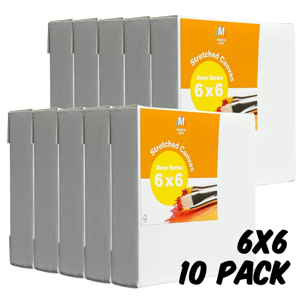 Painting Canvas 6x6" 10 Pack 1.5" Profile 12oz Primed Stretched Canvases for Painting Acrylics Oil & Watercolor Paints - Square, Rectangle