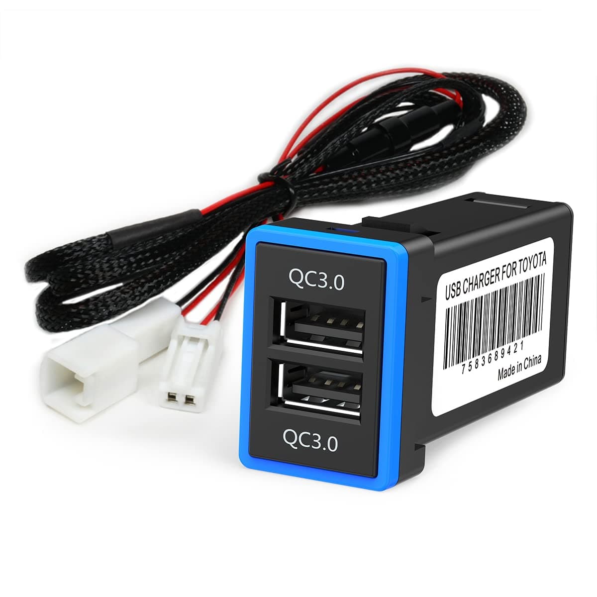 Chelink Car USB Socket With Quick Charger Power Port For Toyota, Car Power Port Socket Adapter Suitable for i-phone i-pad Samsung HTC Huawei and More(Cigarette Lighter tail plug)