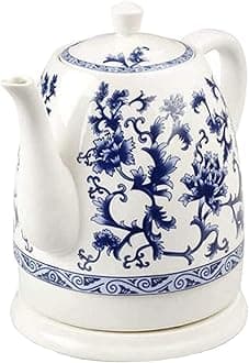 Electric Kettle, Ceramic Electric Tea Kettle with Overheating Protection and Auto Shut-Off, Removable Base,1.5 Liter Blue and White Porcelain Fast Boiling Hot Water Kettle for Coffee Tea Cocoa Oatmeal