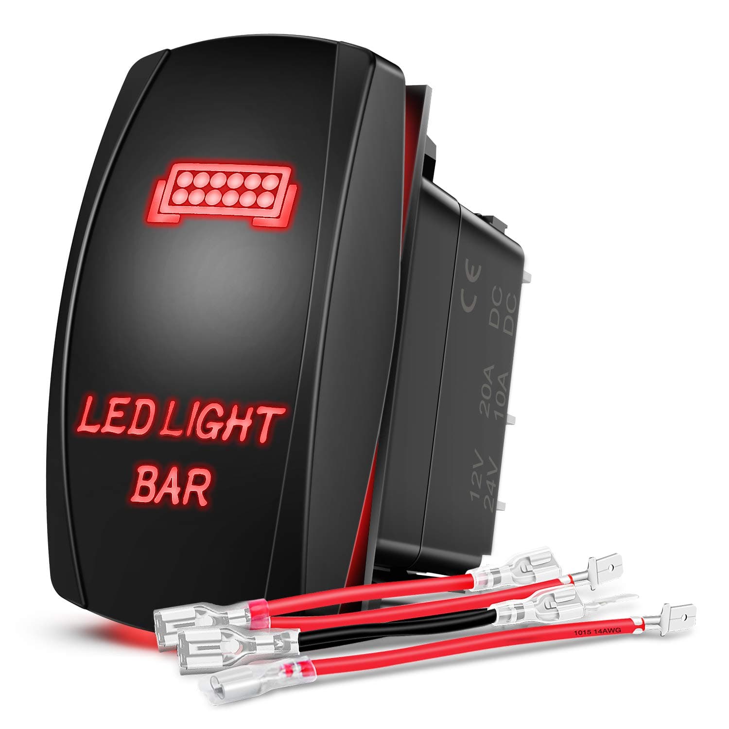 Nilight 90001R LED Light Bar Rocker Switch Red 5Pin Laser On/Off LED Light 20A/12V 10A/24V Switch Jumper Wires Set