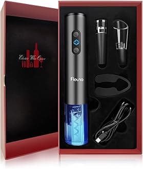 Flauno 6 in 1 Electric Wine Opener Rechargeable, Electric Corkscrew Wine Opener Battery Operated, Premium Wine Gifts Set with Foil Cutter, Vacuum Wine Stopper, Wine Aerator Pourer, USB C Charger