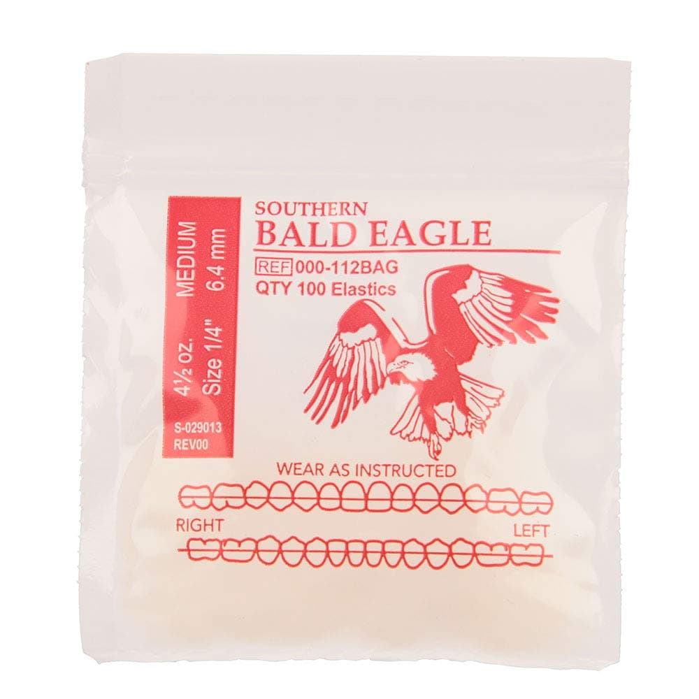 American Orthodontics Elastics Wildlife Eagle | Medium, 4.5 Oz, 1/4" Size, 100 Packs Per Box, 10,000 Total | Made in The USA | Exacting Dimensions, Precision Cutting, Top Quality Latex Tubing