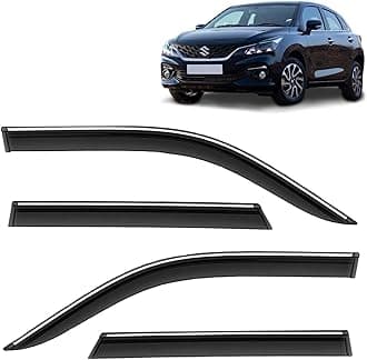KINGSWAY Accessories Chrome Lining Door Visor Only Compatible with Maruti Suzuki Baleno (Year 2022 Onwards), Premium Chromeline Unbreakable Car Rain Guard Side Rear Wind Deflectors, Pack of 4