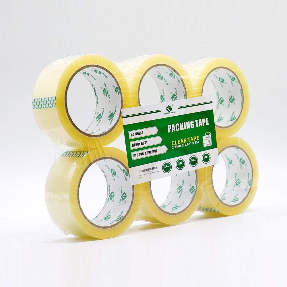 BOMEI PACK No Noise Silent Packing Tape 6 Rolls 1.88" x 55 Yards, Industrial Heavy Duty Packaging Tape for Packing Shipping Moving and Storage