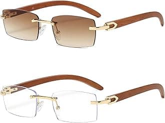 Heptagram Rectangle Fashion Rimless Sunglasses for Women Men Gangster 90s Fra...