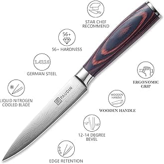 PAUDIN Utility Knife, Ultra Sharp Kitchen Knife 5 Inch, High Carbon German Stainless Steel Small Kitchen Knife with Wooden Handle, Small Knife Suitable for Home and Restaurant, Come with Gift Box