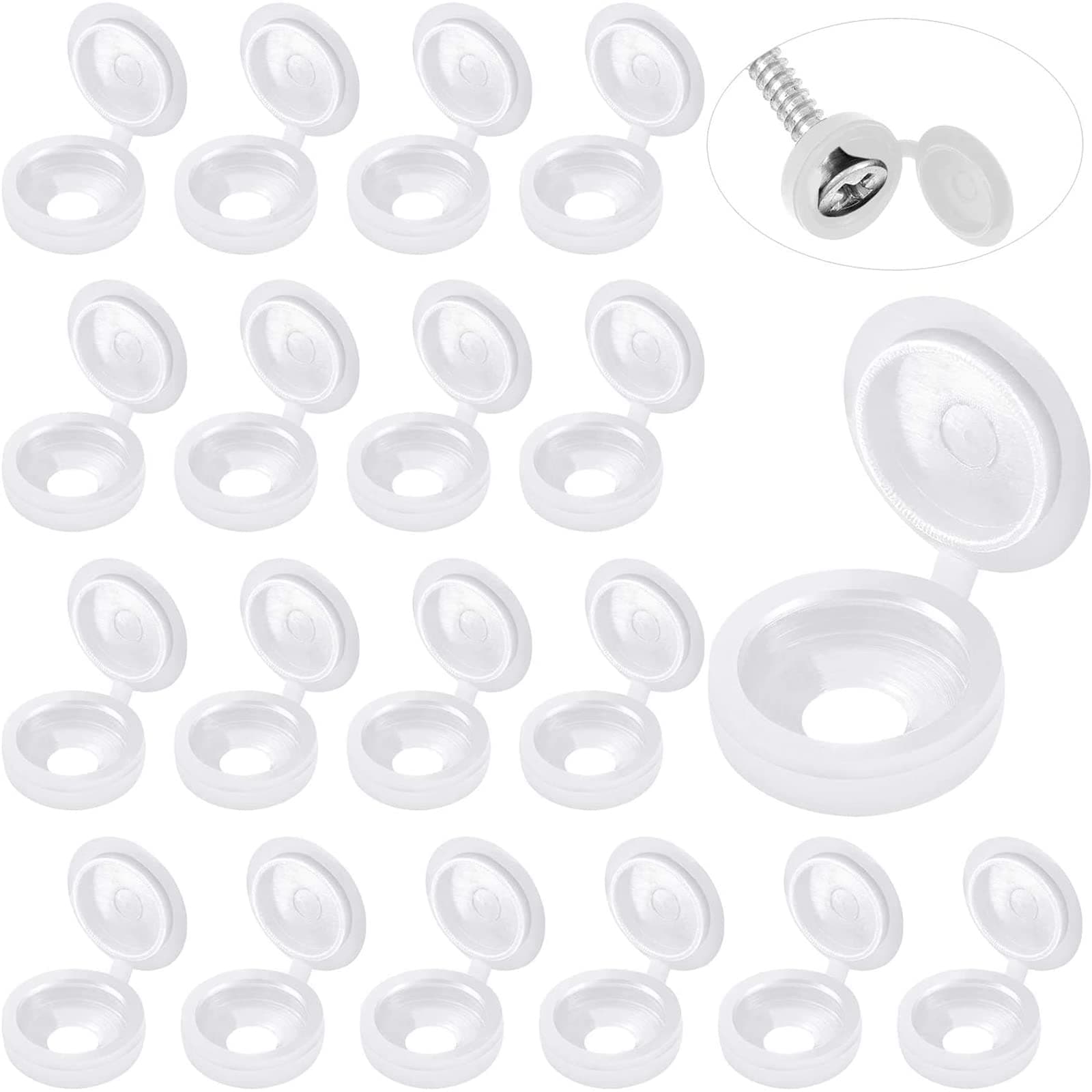 100 Pieces Hinged Screw Cover Caps Plastic Shutter Fold Screw Snap Covers Washer Flip Tops(Medium,White)