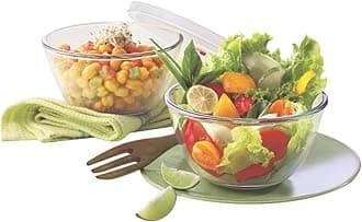 Glass Mixing & Serving Bowls With Lids, Oven & Microwave Safe Bowls, Set of 2 (500 ml each), Borosilicate Glass, Clear