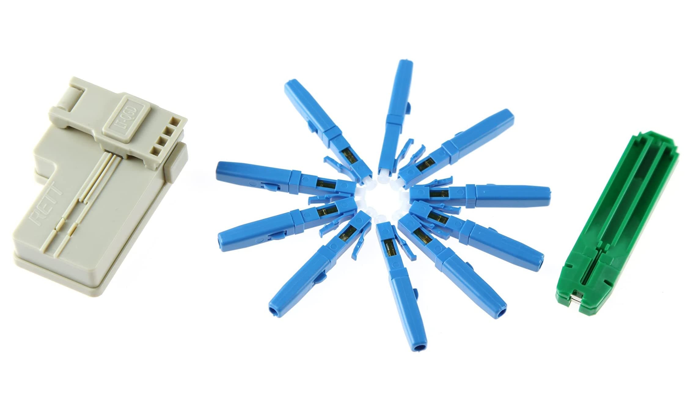 LEITE 10pcs LC UPC Fiber Optic Quick Connector with Matched Tools Fiber Reusable Connectors Single Mode SM 9125 Mechanical Fast Connectors Adapter for FTTH CATV Network Instrument,Blue