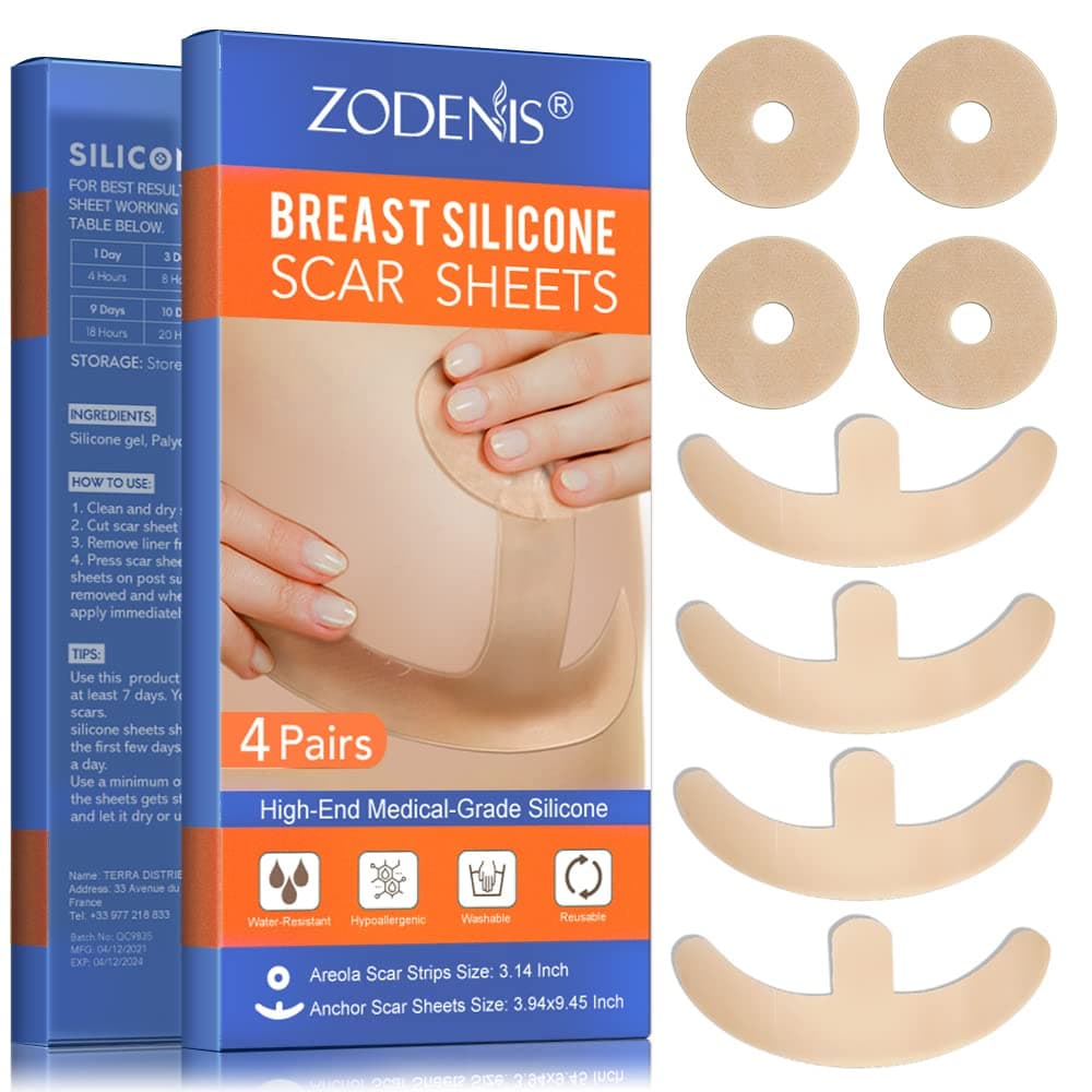Silicone Scar Sheets, Silicone Scar Sheets for Breast 8 Pack, Breast Reduction After Surgery for Scars, Scar Removal Sheets, 4 Soft Strips & 4 Anchor Sheets