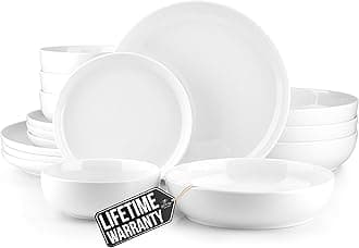 Nova Porcelain Dinnerware Set, Service For 4 - Chip & Scratch Resistant White Plates And Bowls Sets - Microwave & Dishwasher Safe - White