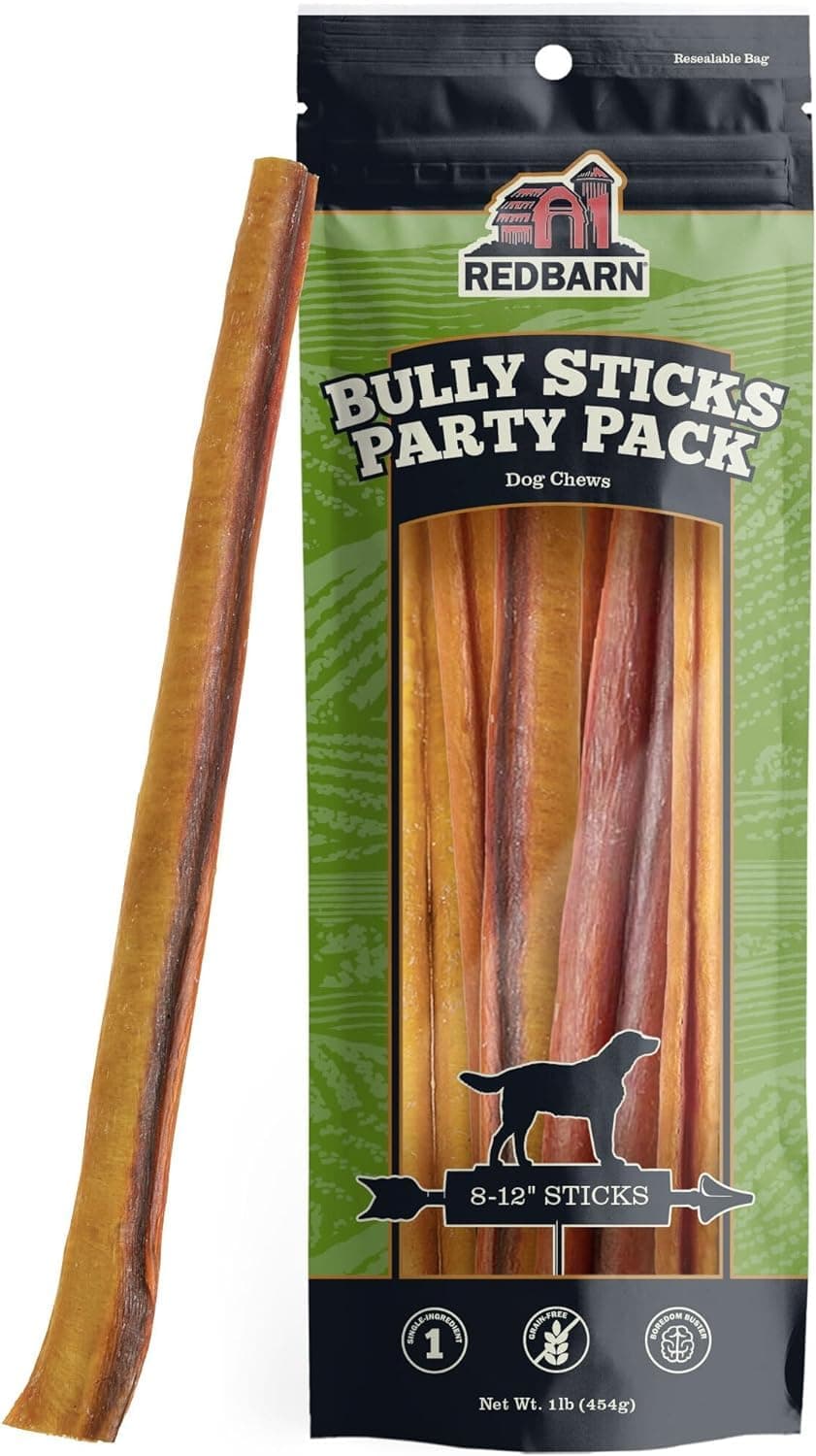 Redbarn Pet Products All Natural 8"-12" Bully Sticks for Medium/Large Dogs - Healthy Long Lasting Chews Variety Party Pack - 100% Beef Single Ingredient Low Odor Rawhide Free - 1lb