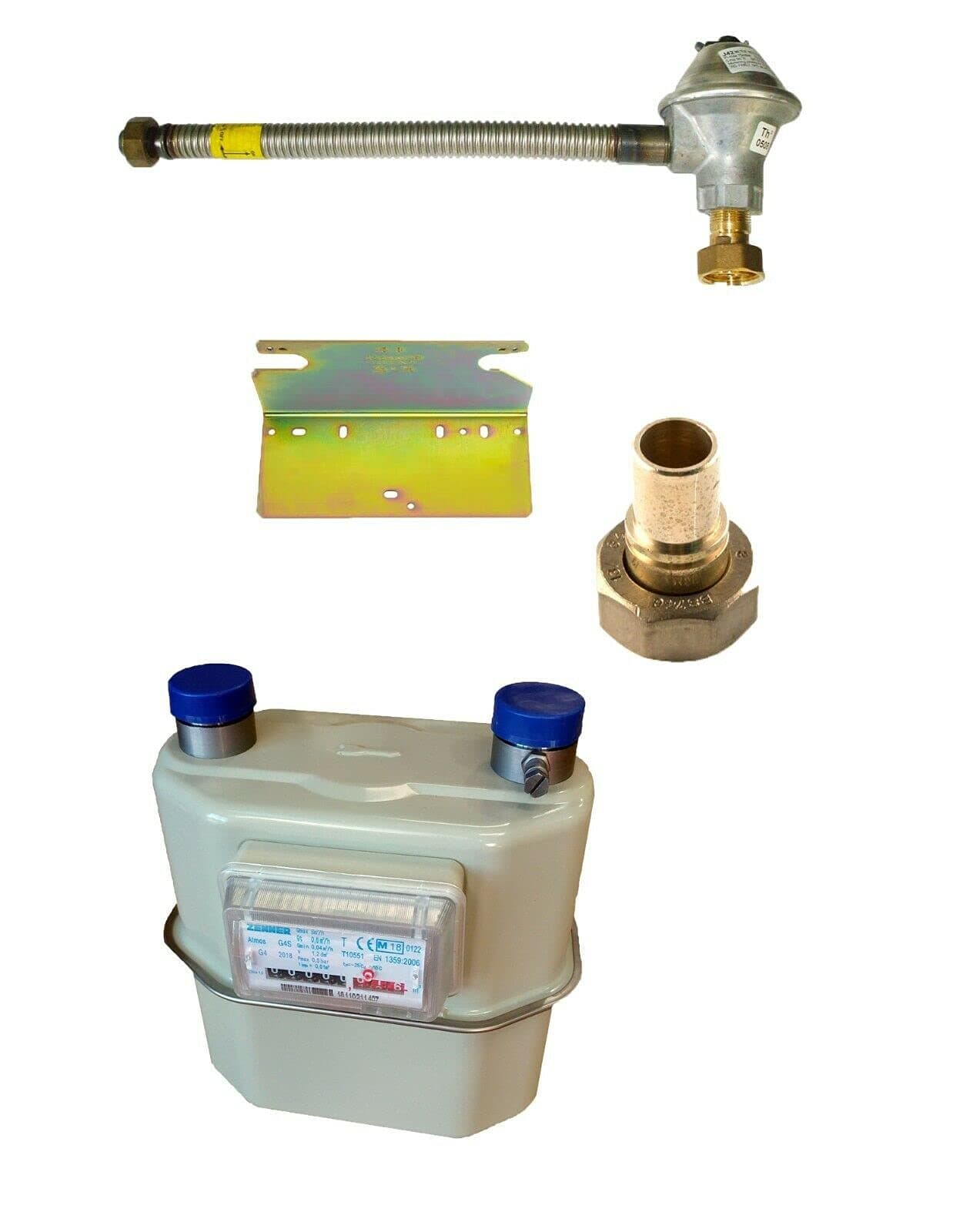 Zenner Atmos 1" BS746 G4 Diaphragm Gas Meter with Regulator, Wall Bracket and Unions Qmax 6 m3/h