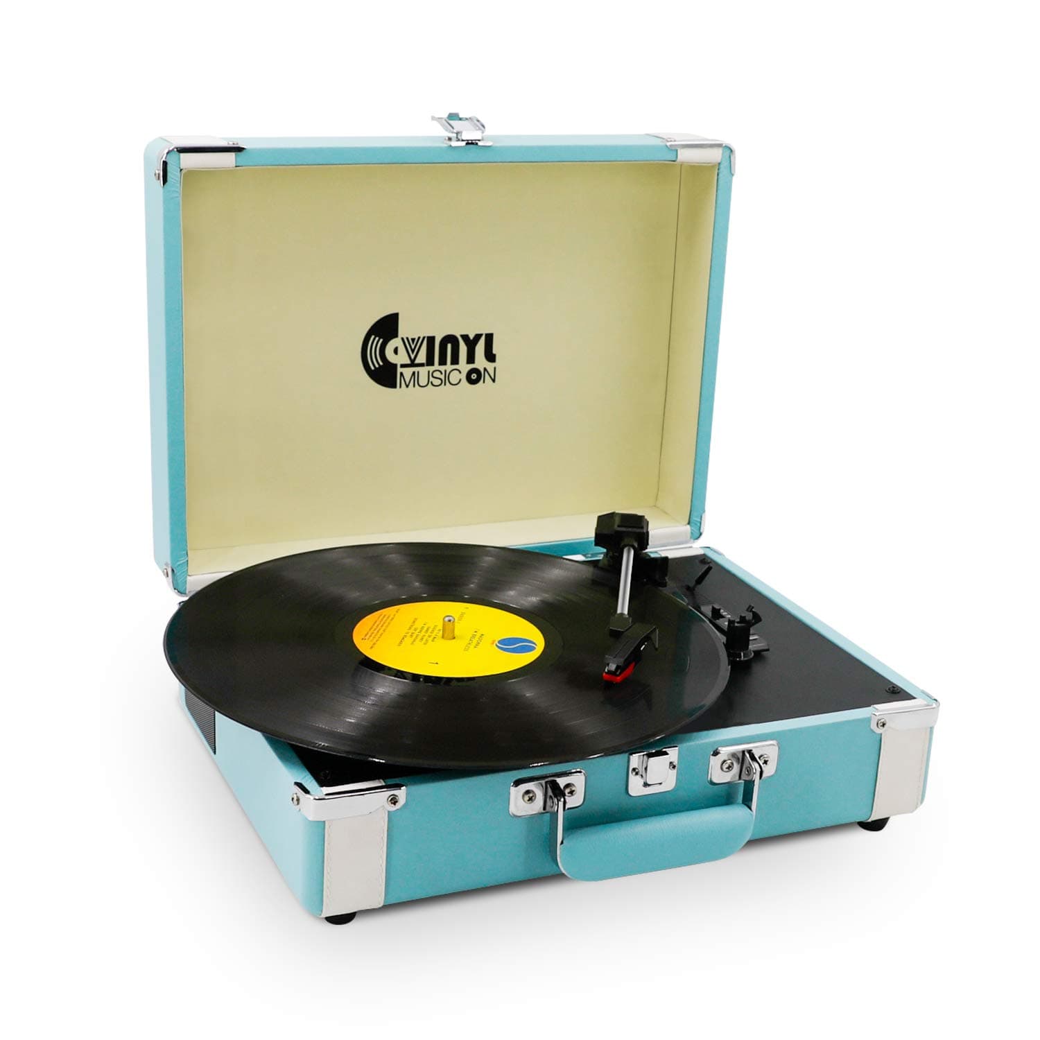 Portable Bluetooth Turntable with Stereo Speakers,3 Speed Vinyl Record Player Supporting Wireless Connection Blue
