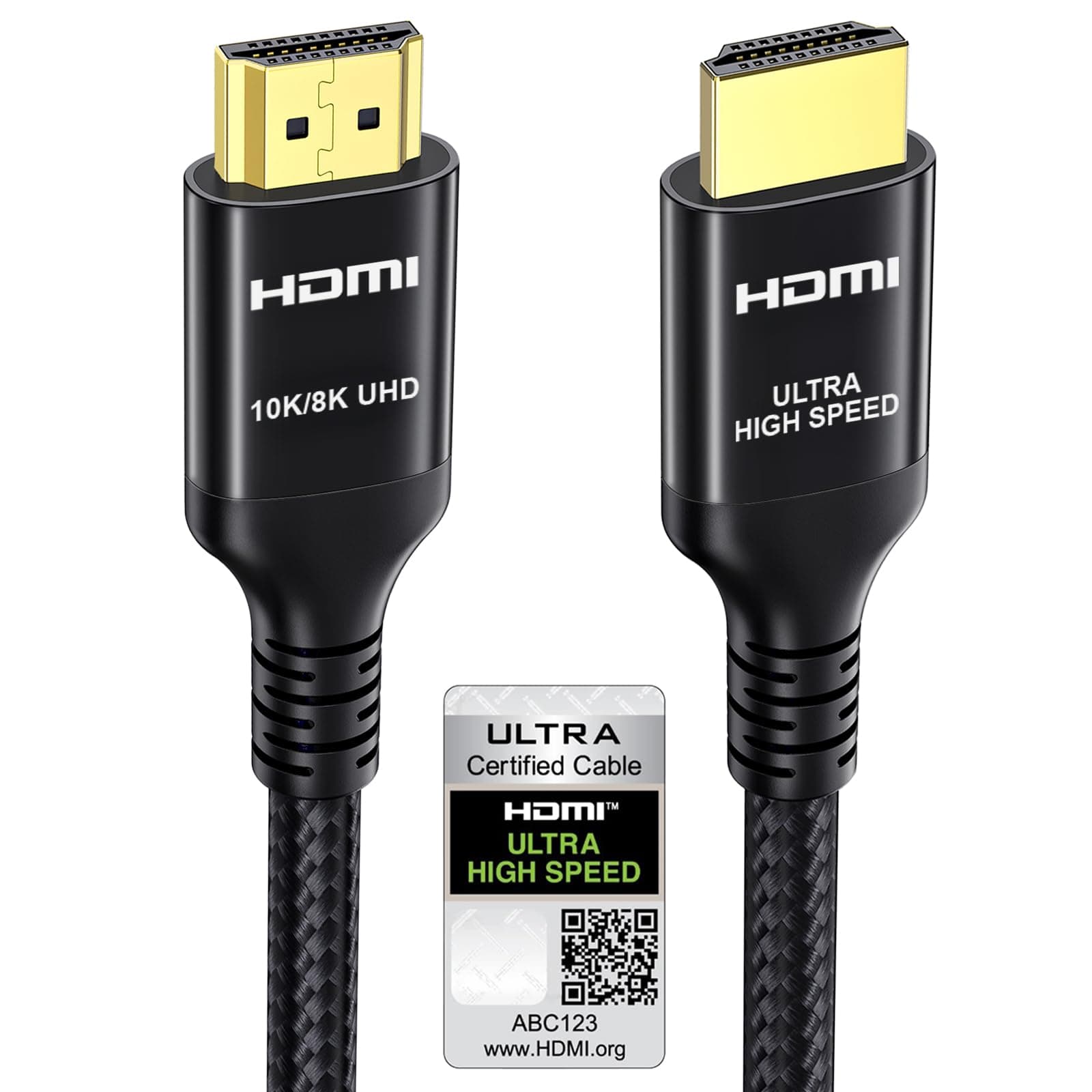 HDMI 2.1 Cable 3M Certified 48Gbps Ultra High Speed HDMI® Cable 4K 240Hz 165Hz 120Hz 8K 60Hz 10K HDMI Lead Braided Cord HDCP 2.2 Dolby Atmos Vision eARC HDR for Gaming Monitors TV Soundbar