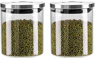 4-Piece Glass Storage Jars Set, Airtight Food Storage Containers with Metal Lids, Transparent Canisters for Tea, Snacks, Cereal, Flour, 800ml & 1000ml(1000mlx4)