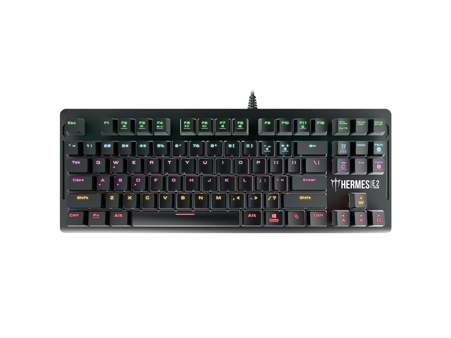 GAMDIAS HERMES E2 7 Color Backlit Gaming Mechanical Keyboard, 87 keys, Blue Switches, Anti-ghosting, Multimedia control keys, with metal Plate (HERMES E2)