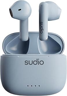 Sudio A1 Blue Bluetooth Earphones, Touch Control with Compact Wireless Charging Cradle, IPX4 Protected, Noise-Permeable Headphones with Built-in Microphone, Premium Crystal Sound