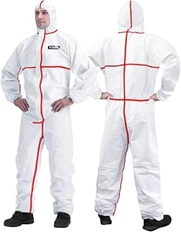 Hazmat Suit Disposable Coverall | Full Body Painters Suit in 7 Sizes with Multiple Specifications for Men & Women - Medium, With Red Seal Tape, 3