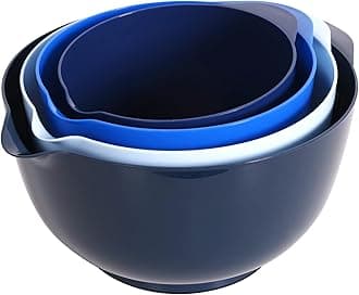 BoxedHome Classic Mixing Bowl Set, BPA Free Plastic, Microwave and Dishwasher Safe (Blue, Set of 4)