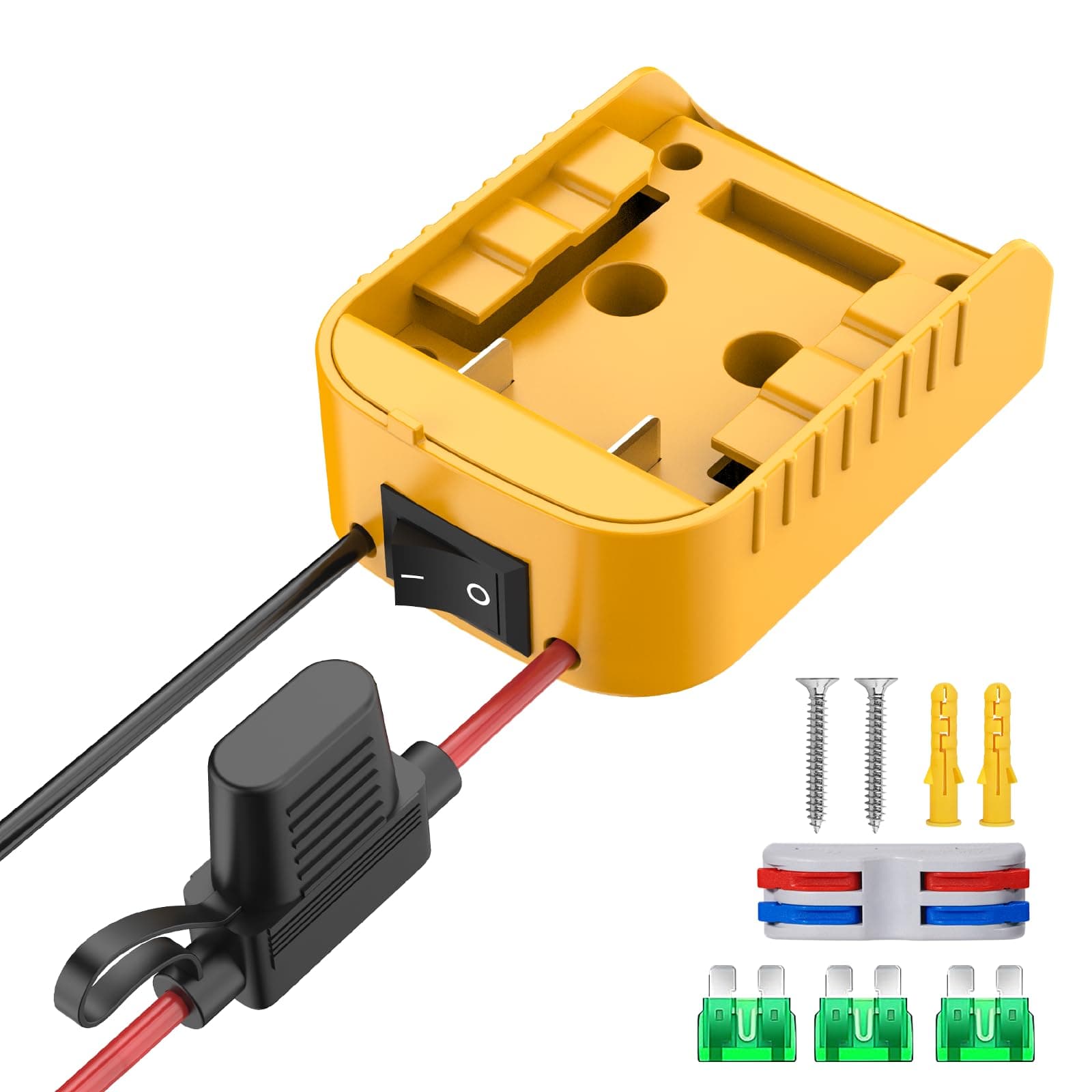 for Power Wheel Adapter Compatible with Dewalt 20V Battery Converter Kit with Switch & Fuse & Wire Terminals & 12 AWG Wire for DIY RC Car Toys Robotics