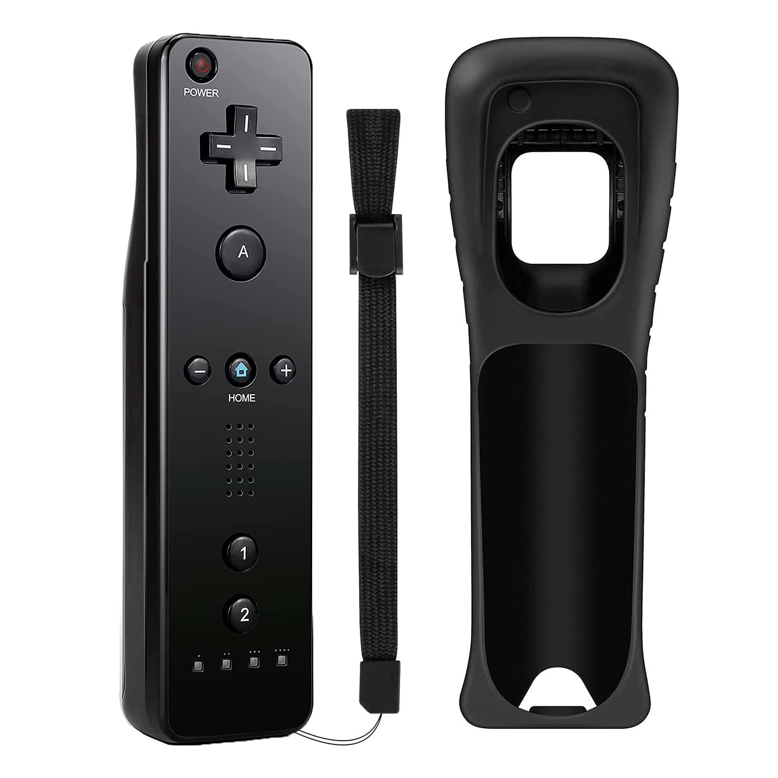 Tam88 Wii Controllers - Replacement Wii Remote with Silicone Case & Wrist Strap (Black)