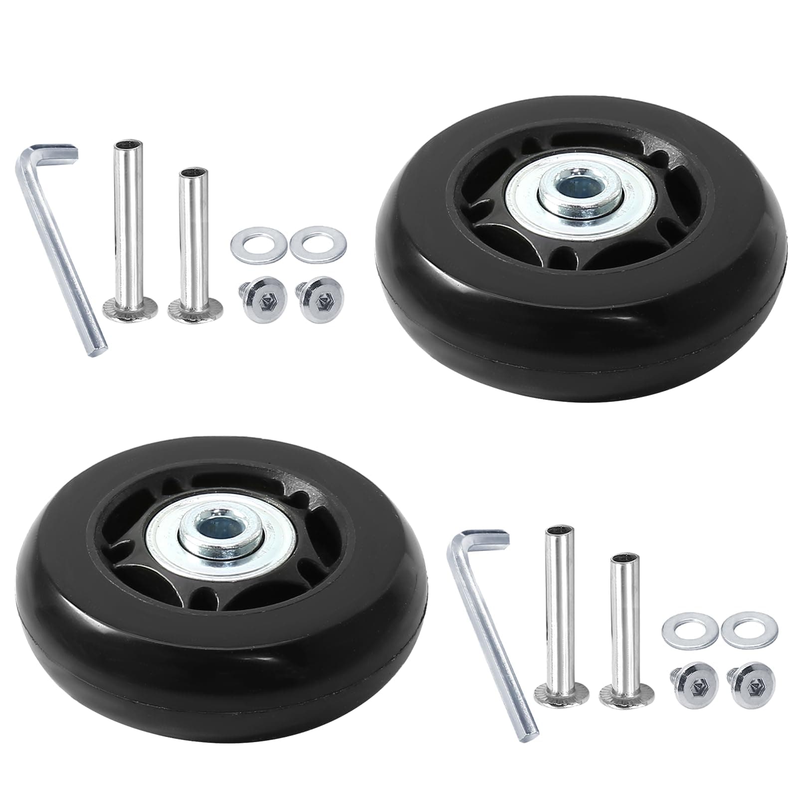 suiwotin 2pcs 60 x 18mm Luggage Wheels Replacement, Black Rubber Suitcase Wheels Replacement Repair Kit, Smooth Luggage Replacement Parts for Carry-on Roller Bag, Suitcase Bag, Trolley Bag