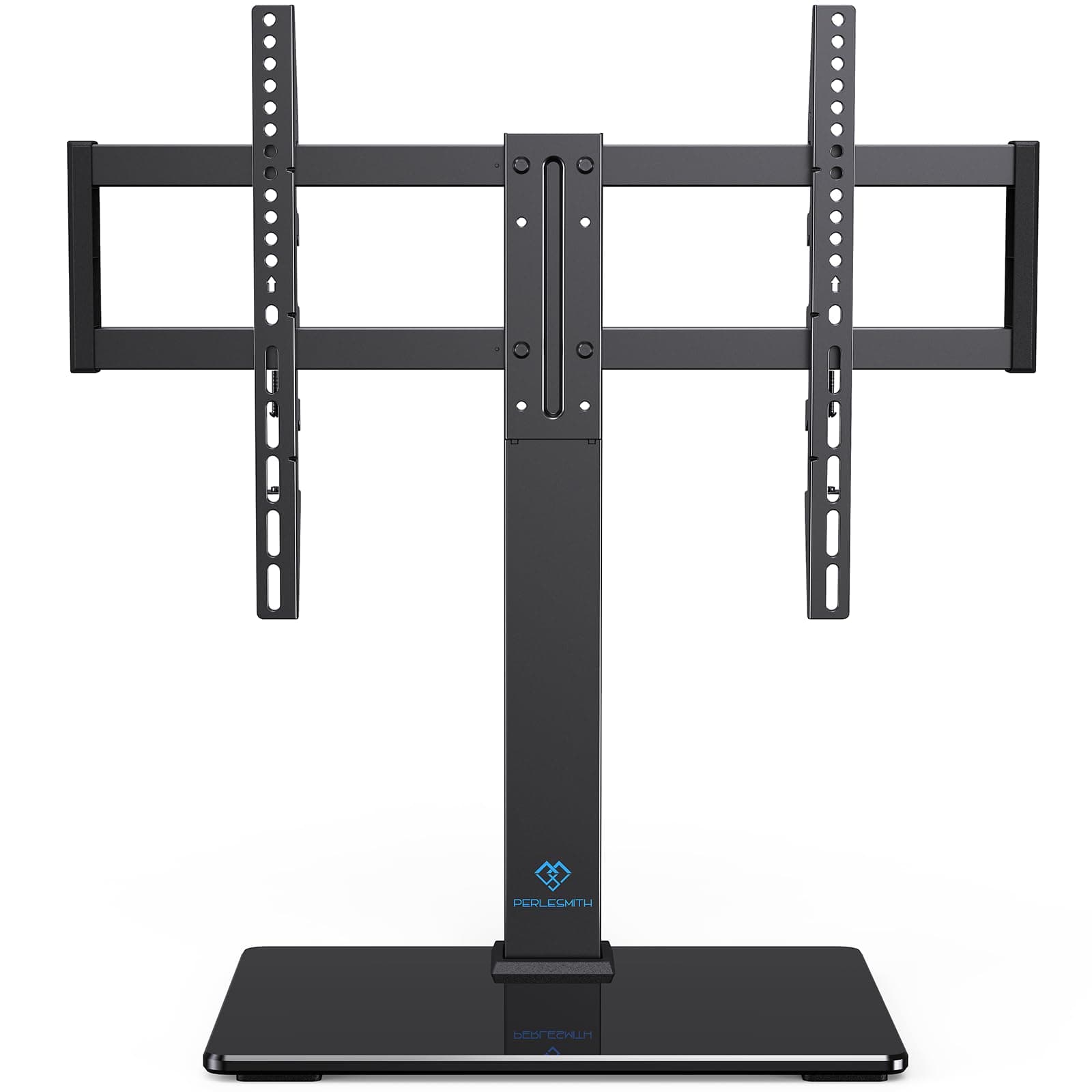 PERLESMITH Universal Swivel TV Stand for 37-77 inch TVs, Table Top TV Stand Base up to 99 lbs, 4 Height Adjustable Universal TV Legs with Tempered Glass Base, Max VESA 600x400mm, PSTVS02-N1