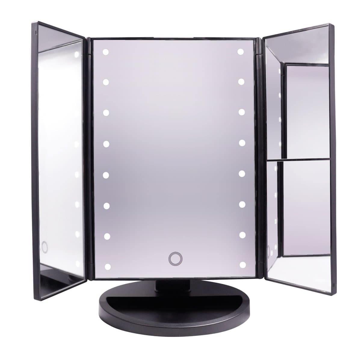 22 LED Foldable Mirror with Magnification (Black) 2X, 3X, and 10x Magnification