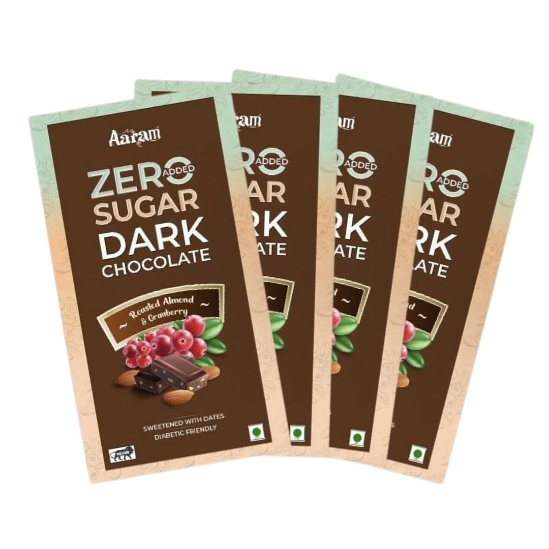 Dark Chocolate with Zero Added Sugar | Enjoy Guilt-Free | Roasted Almond & Cranberry | Diabetic friendly | Rich in Antioxidants | Preservative free | Pack of 4