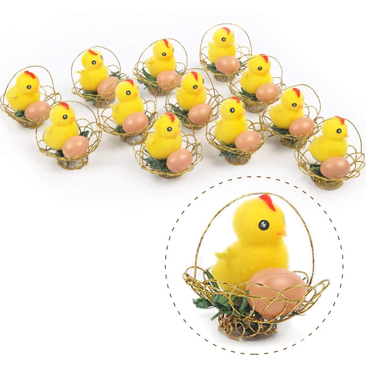 Yellow Easter Chicks Pack of 12 Chicken Decor with Basket Baby Chickens Valentines Day Decorations